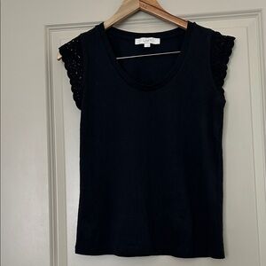 LOFT Black Crochet Sleeve Blouse